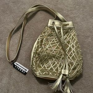 Tiannl gold woven mesh bucket bag